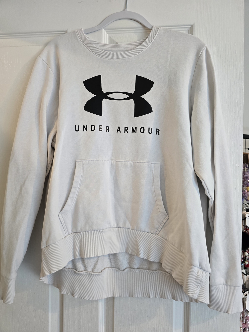 Under Armour Women's Light Gray Crewneck Sweatshirt with Black Logo